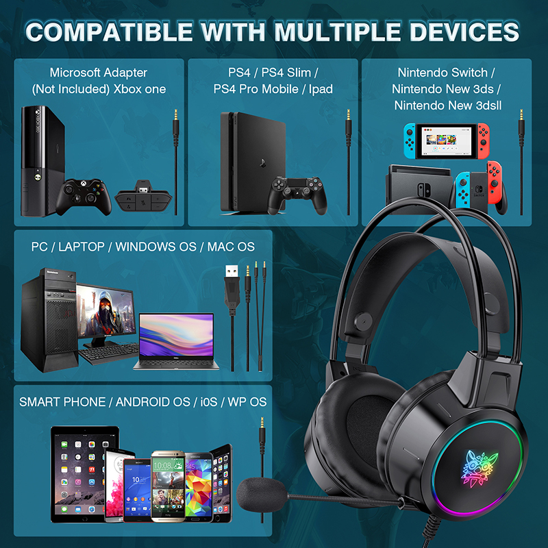 X15  Gaming Headset Casque Computer Sound Stereo Wired Headphones with Mic Colourful Light for Laptop PS4 Xbox One Phone