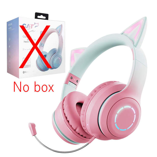 Pink Cat Ear Wireless Headphones RGB Lighting with MIC for Girls Kids Gaming Headset Bluetooth 5.1 Stereo Music Gamer Girl Gifts