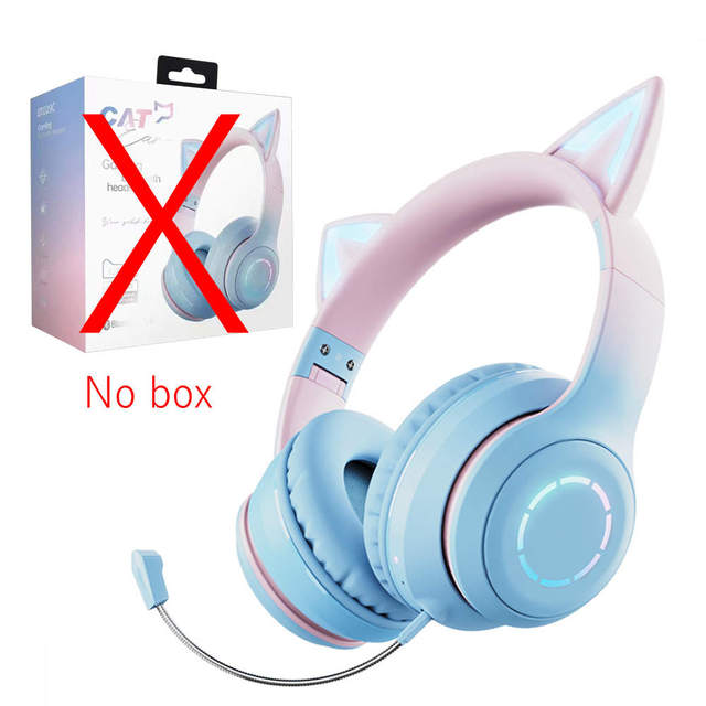 Pink Cat Ear Wireless Headphones RGB Lighting with MIC for Girls Kids Gaming Headset Bluetooth 5.1 Stereo Music Gamer Girl Gifts
