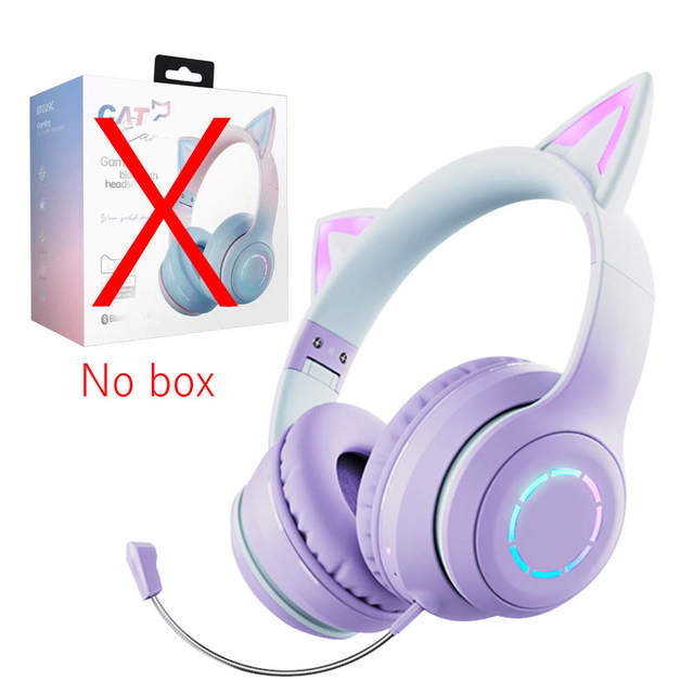 Pink Cat Ear Wireless Headphones RGB Lighting with MIC for Girls Kids Gaming Headset Bluetooth 5.1 Stereo Music Gamer Girl Gifts