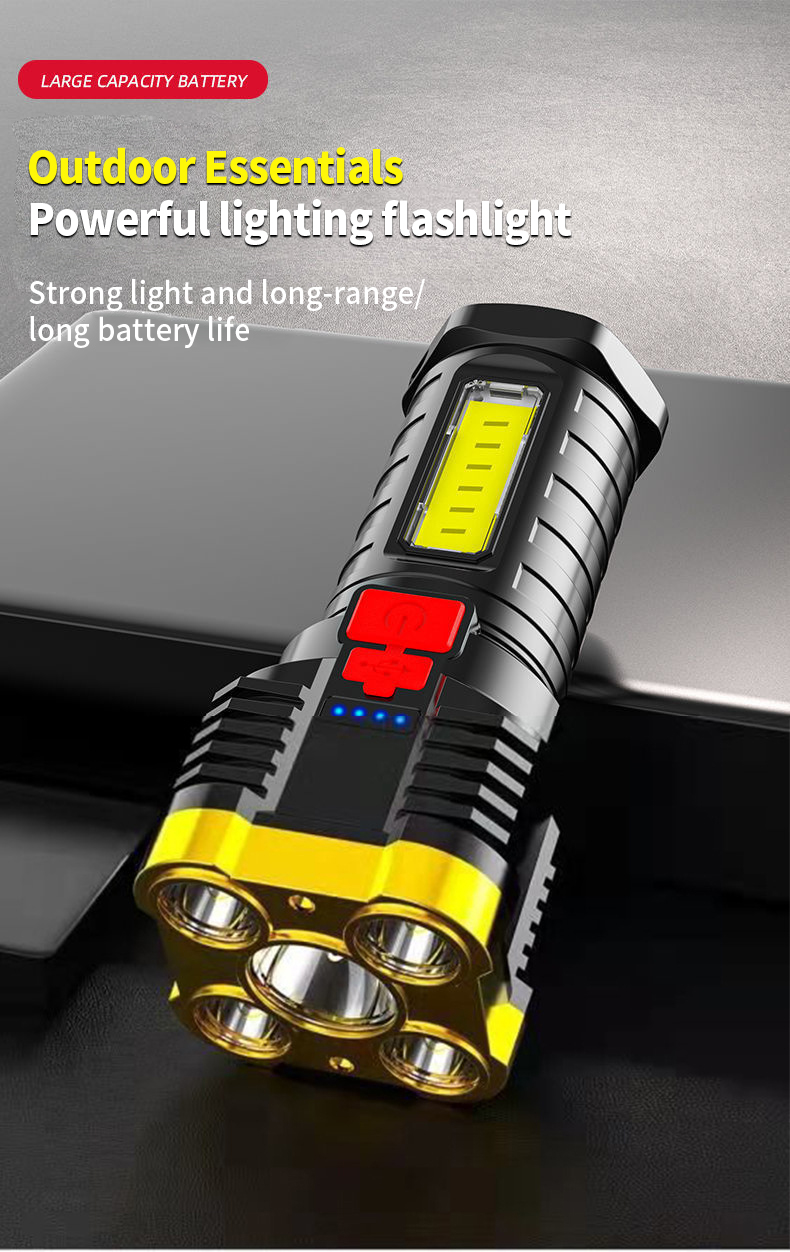 5 LED High Power Led Flashlights Rechargeable Torch Light Waterproof Portable Spotlight 18650 Battery COB Light Outdoor Lantern