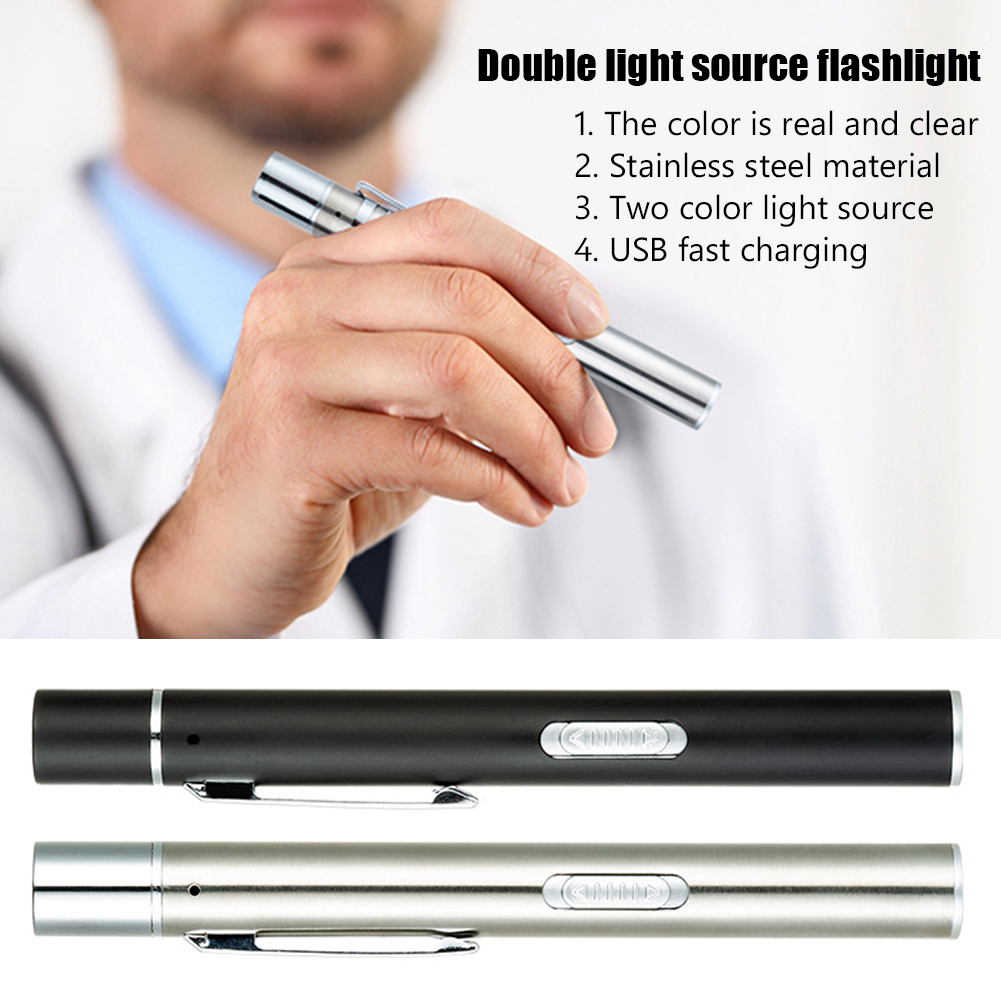 USB Rechargeable Medical Handy Pen Light Mini Nursing Flashlight LED Torch Lamp With Stainless Steel Clip Pocket Led Flashlight