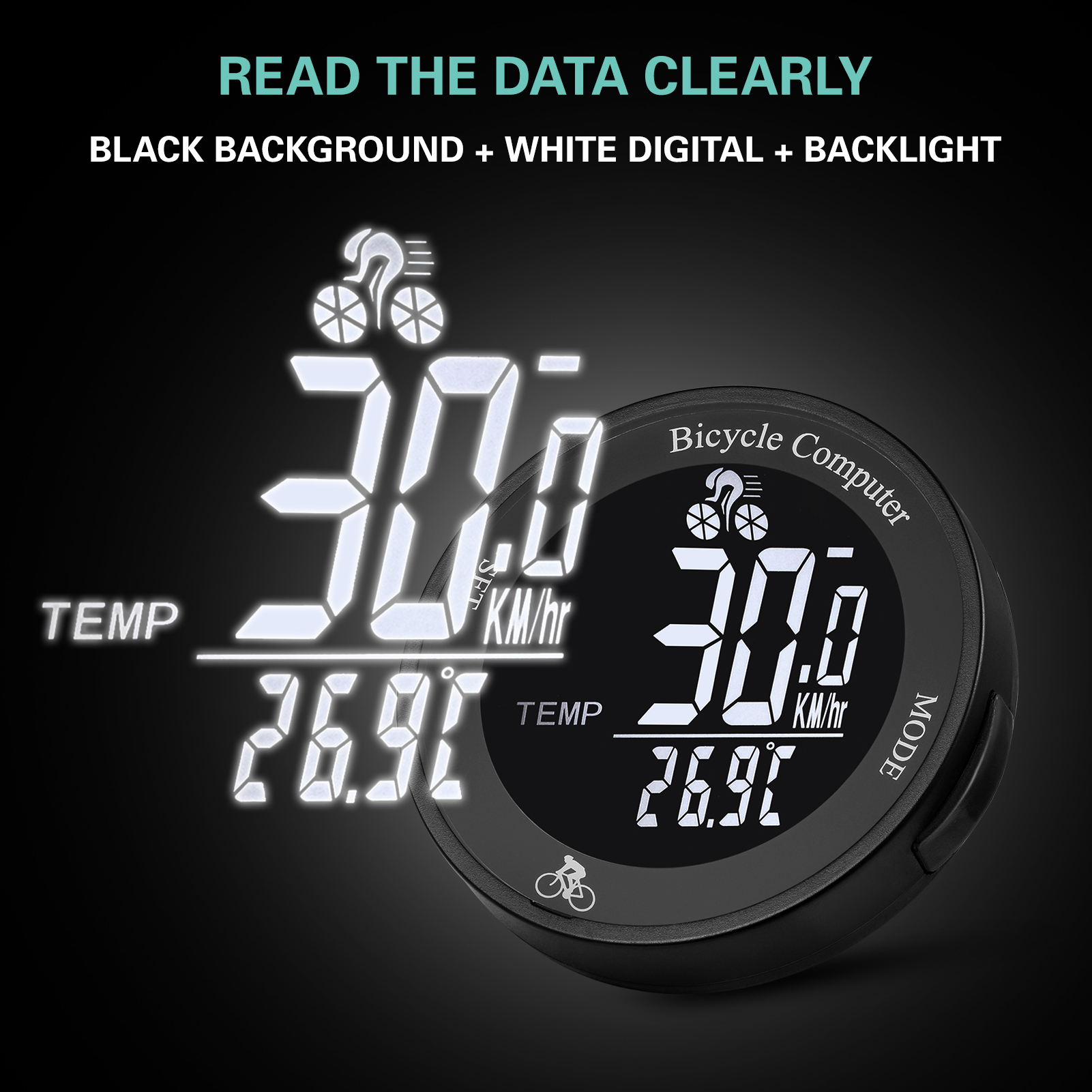 Wireless Bike Computer Waterproof Bicycle Odometer Multi Functional LCD Screen Cycling Speedometer Mountain Bike Speedo Meter