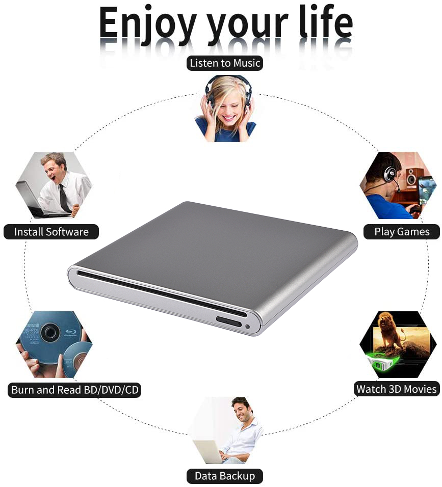 External 3D Blu-Ray Burner DVD Writer Drive USB 3.0 Blu ray Drive Player CD DVD Recorder Reader for Windows XP/7/8/10, Mac OS