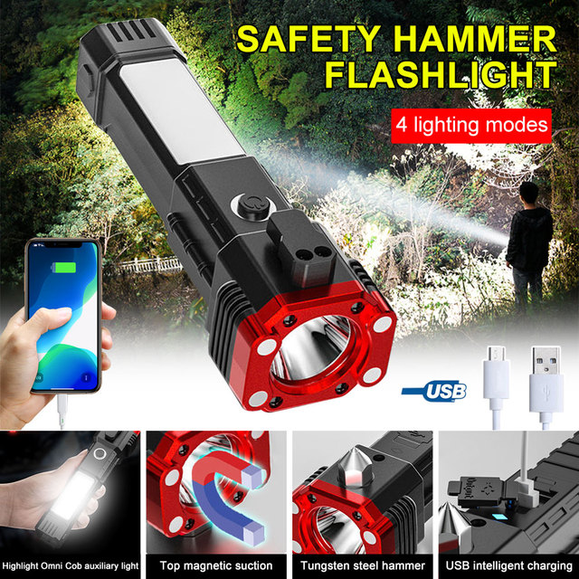LED  TYPE-C USB Rechargeable Flashlight Torch Light  Waterproof Emergency Self-Rescue Hand Lamp Tactical Light