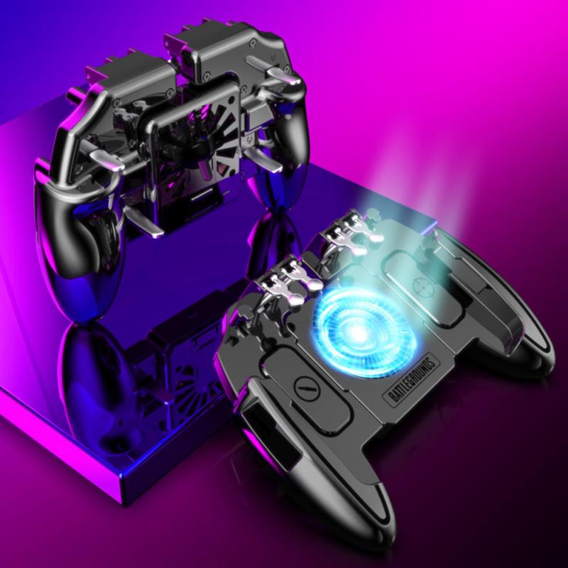 Mobile Joystick Controller Turnover Button Gamepad for PUBG iOS Android Six 6 Finger Operating Gamepad With Cooling Fan