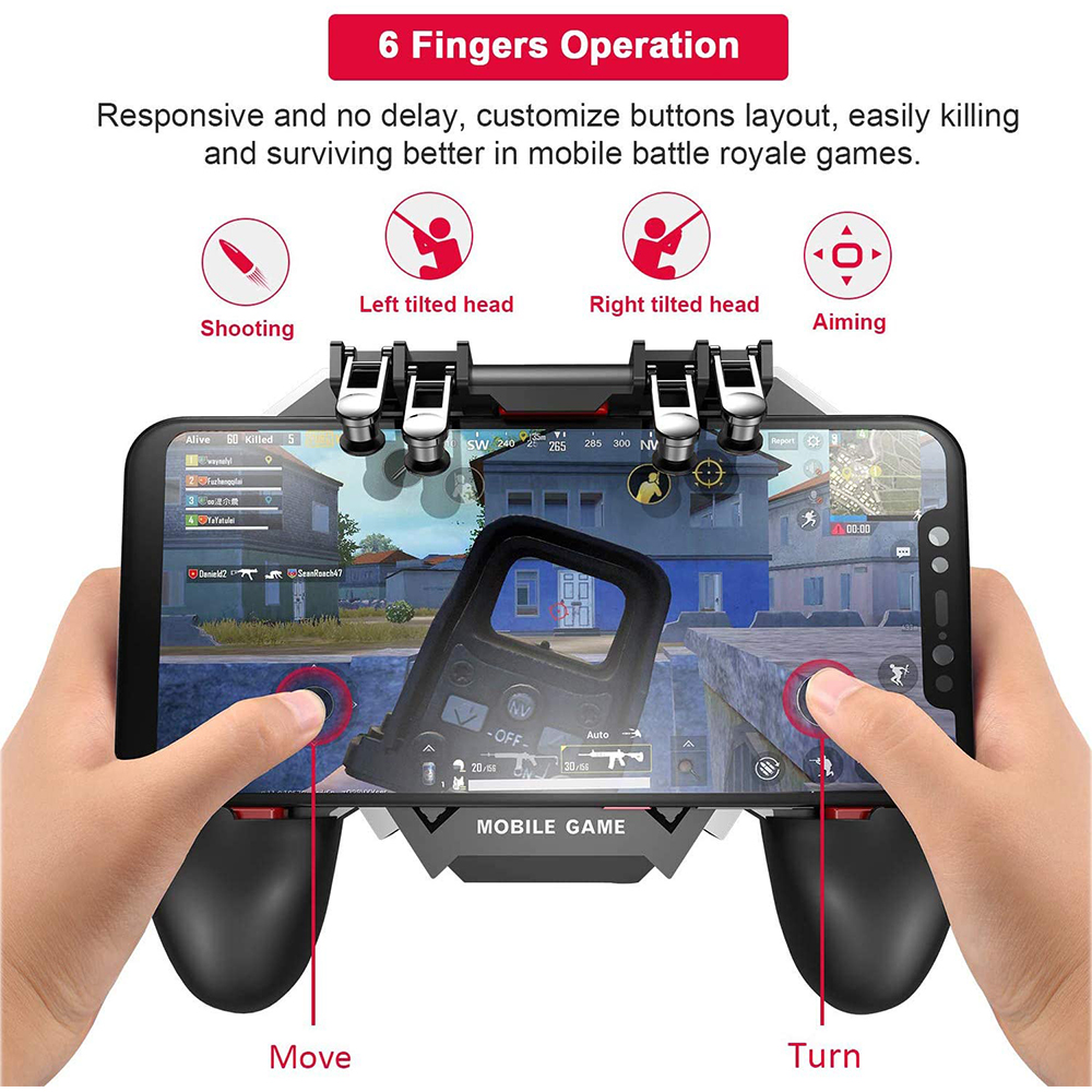 PUBG Controller AK77 Six Finger Gamepad For iPhone Android PUBG Mobile Controller L1 R1 Shooter Triggers Fire Joystick Game pad