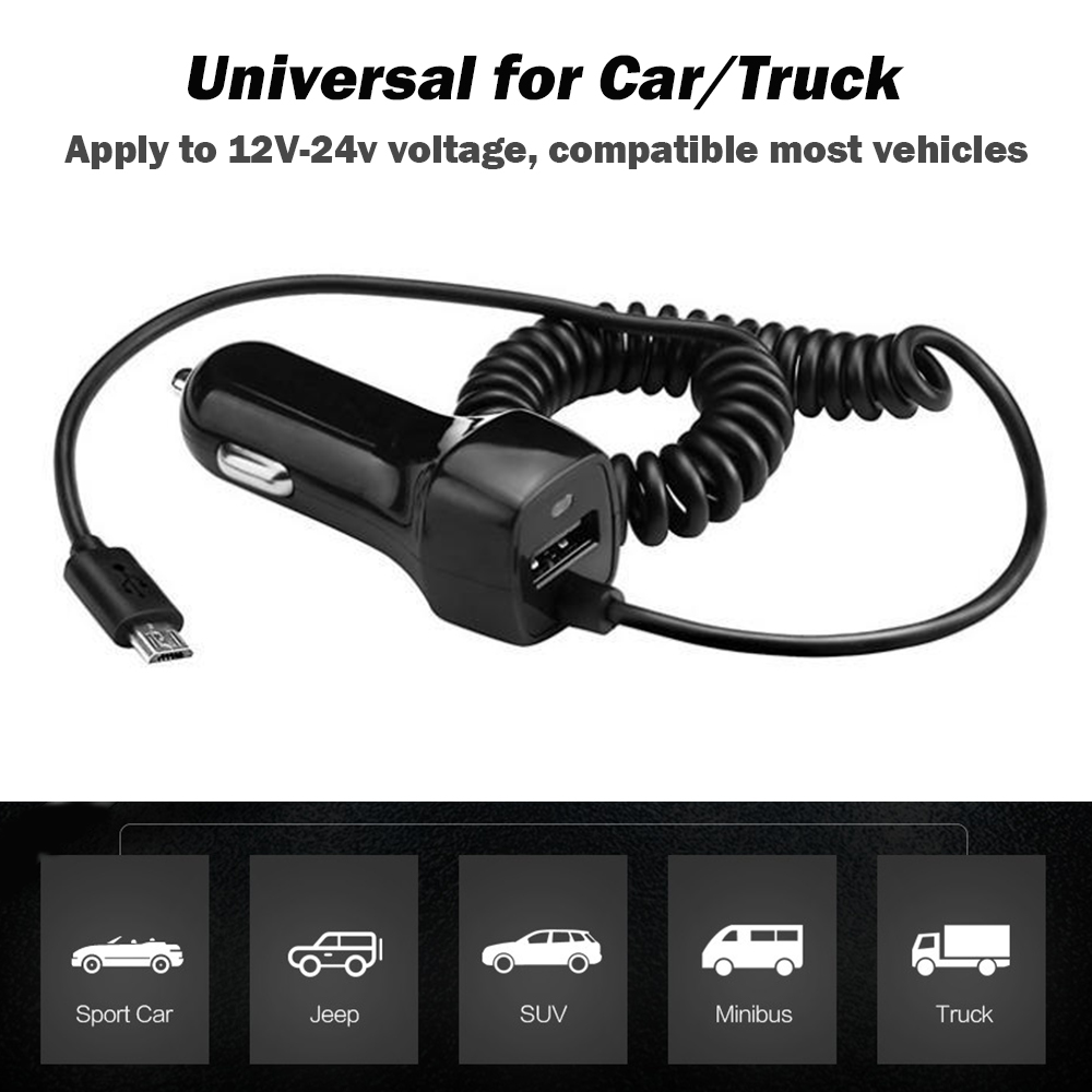 3 Types Car Charger With Spring Micro USB Type C Cable For Cigarette Lighter USB Truck Car Charger For Phone