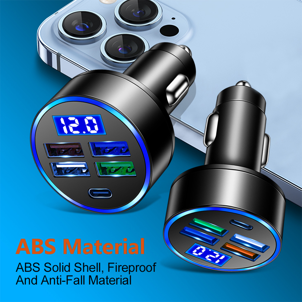 15.5W 4 USB & Type-c 5 Ports Digital Display Car Charger with Voltage Detection Car Charger Multi-port Car Charger 3.1A 12V 24V