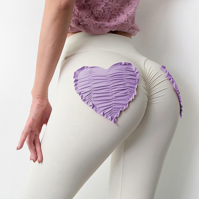 Sexy Heart Sports Leggings Women Solid Patchwork Push Up Yoga Pants Elastic High Waist Gym Tights Slim Training Trousers