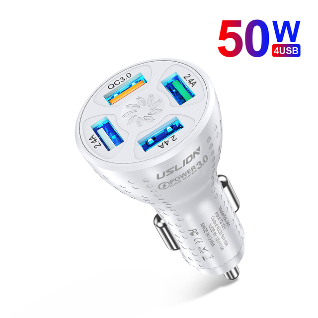 50W QC3.0 4 USB Car Charger 12-32V Car Adapter Socket Quick Car Phone Charger With LED Light