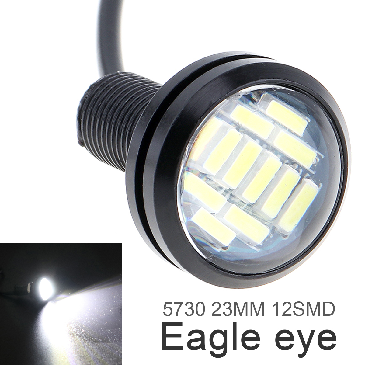 2pcs DC 12V 18W Eagle Eye LED 23mm Hawkeye Reverse Backup Light High Power White Car Fog Round DRL Bulb Reverse Parking Signal Lamps