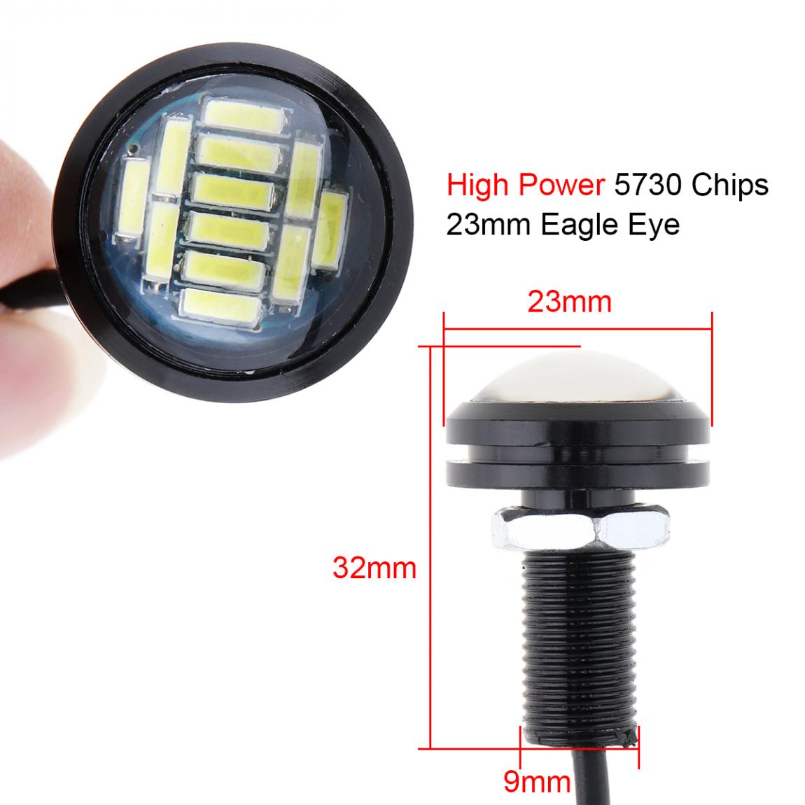 2pcs DC 12V 18W Eagle Eye LED 23mm Hawkeye Reverse Backup Light High Power White Car Fog Round DRL Bulb Reverse Parking Signal Lamps