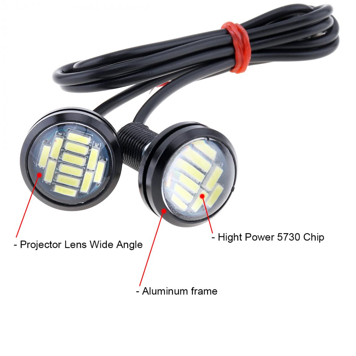2pcs DC 12V 18W Eagle Eye LED 23mm Hawkeye Reverse Backup Light High Power White Car Fog Round DRL Bulb Reverse Parking Signal Lamps