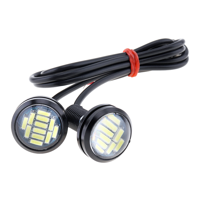 2pcs DC 12V 18W Eagle Eye LED 23mm Hawkeye Reverse Backup Light High Power White Car Fog Round DRL Bulb Reverse Parking Signal Lamps