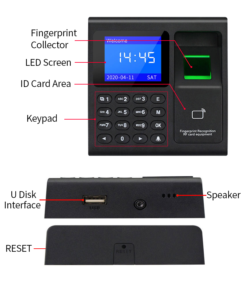 Biometric Fingerprint Scanner RFID Access Control System 1000 Users USB Time Recorder Attendance Machine for Factory Office