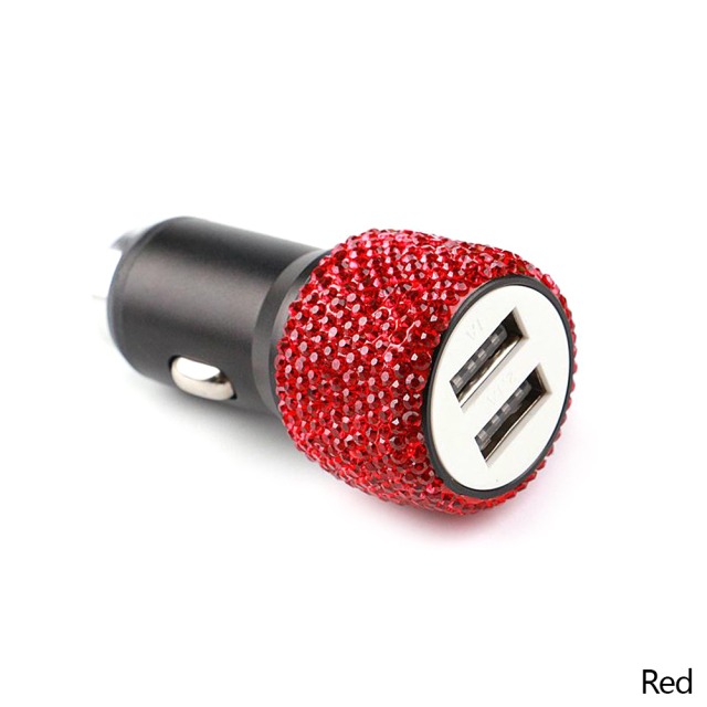 Dual USB Car Cigarette Lighter Car Charger Adapter Rhinestones Crystal Charger USB Plug Bling Car Accessories