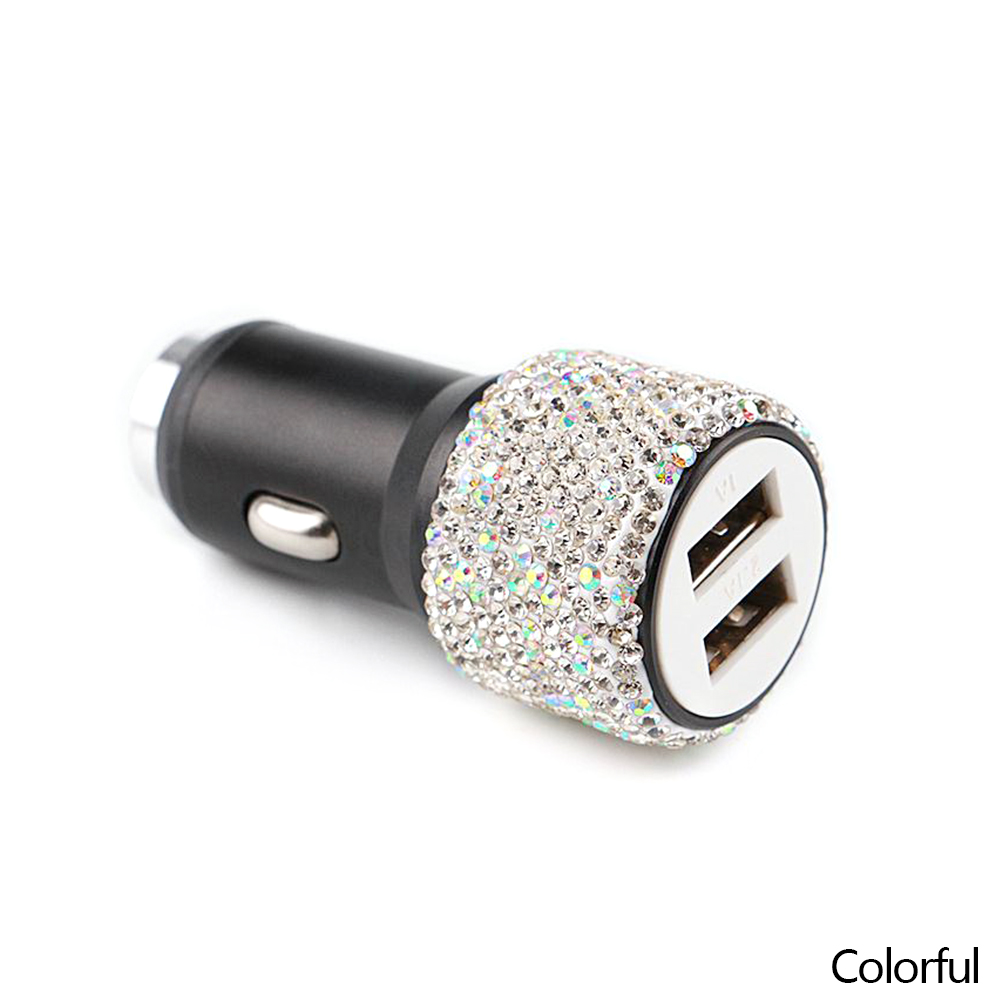 Dual USB Car Cigarette Lighter Car Charger Adapter Rhinestones Crystal Charger USB Plug Bling Car Accessories