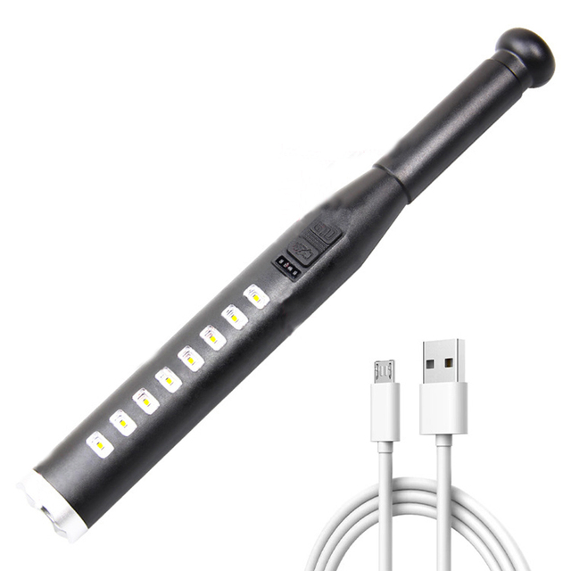 Self-Defense Baseball Bat LED Flashlightwith Baton Torch Adjustable Flare Flashlight Lamp Light USB Charge IPX6 Waterproof