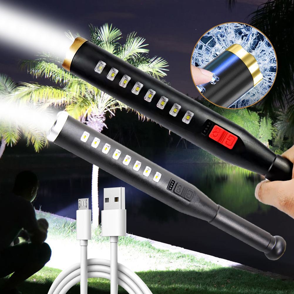 Self-Defense Baseball Bat LED Flashlightwith Baton Torch Adjustable Flare Flashlight Lamp Light USB Charge IPX6 Waterproof