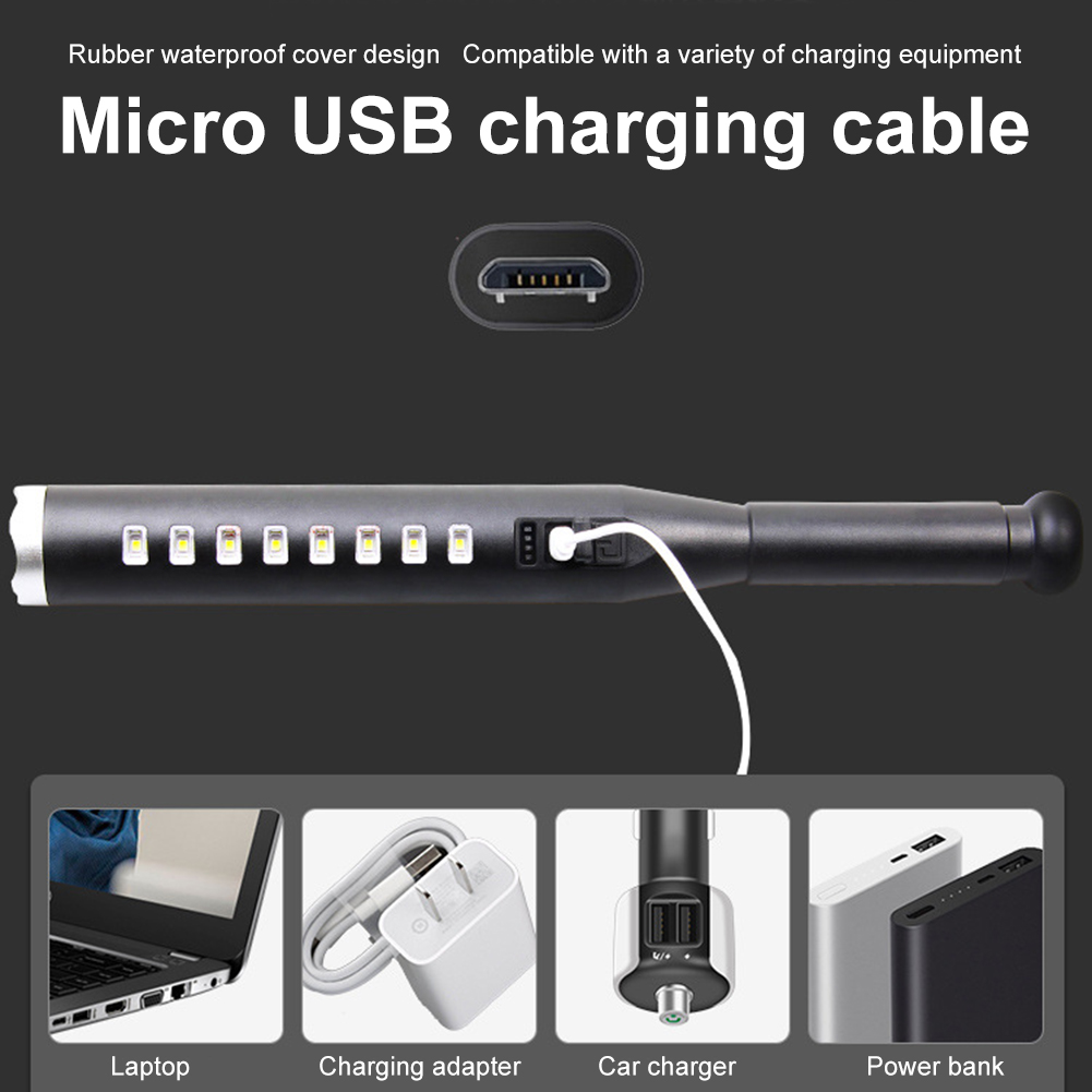 Self-Defense Baseball Bat LED Flashlightwith Baton Torch Adjustable Flare Flashlight Lamp Light USB Charge IPX6 Waterproof