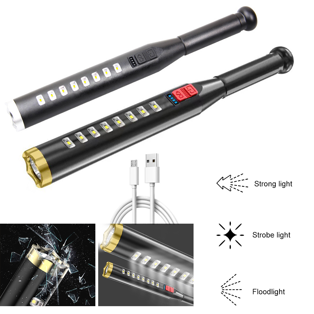 Self-Defense Baseball Bat LED Flashlightwith Baton Torch Adjustable Flare Flashlight Lamp Light USB Charge IPX6 Waterproof