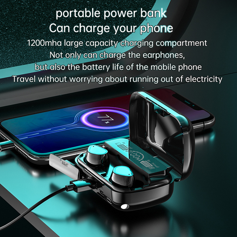 Wireless Bluetooth Earphones Waterproof HIFI Sport Headphones Charging Box Headset LED Display In-Ear Earbuds With Mic