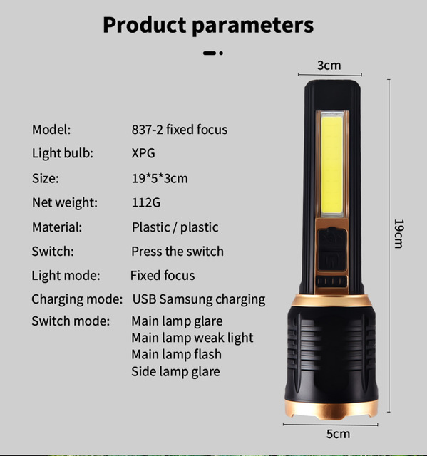 Outdoor Strong Light Led Portable Lighting Flashlight Usb Waterproof High-power Rechargeable Adjustable Focus Camping Adventure