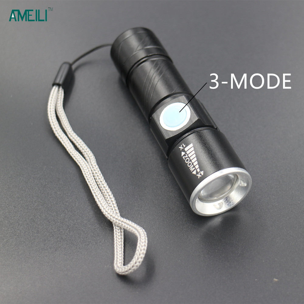 Mini USB XPE Q5LED Flashlight Torch Outdoor Camping Light Rechargeable Waterproof Zoomable Lamp Bicycle 3 Mode Handy Flash Light
