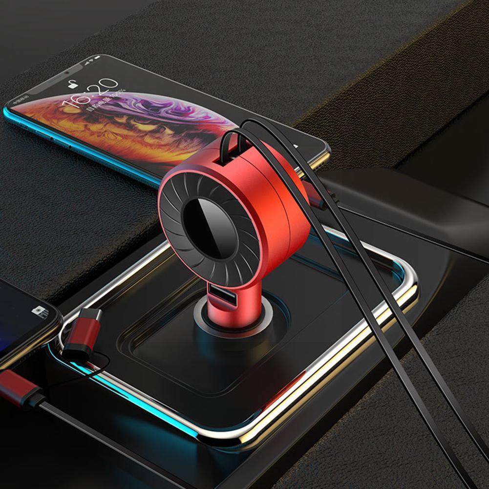 One For Three Retractable Car Mobile Phone Charger Usb Fast Charging Data Cable Portable Car Cigarette Lighter B8S1