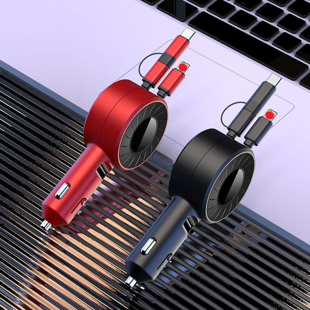 One For Three Retractable Car Mobile Phone Charger Usb Fast Charging Data Cable Portable Car Cigarette Lighter B8S1