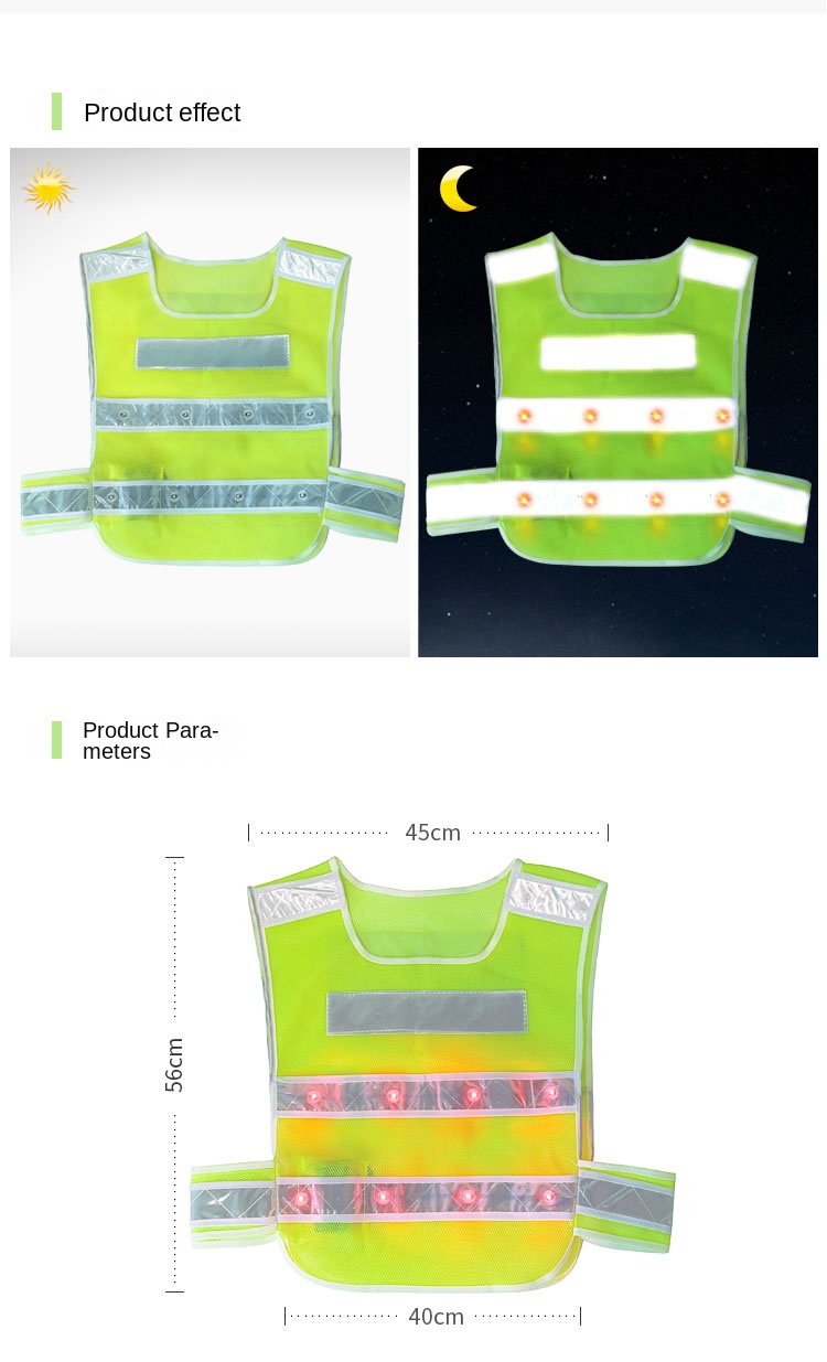 High Visibility Reflective Safety Vest Construction Work Vest Traffic Police Miners Workwear With LED Led strips
