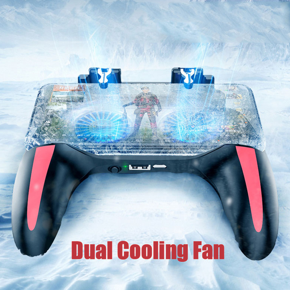 Dual Fan Cooler Gamepad for PUBG Game Controller For 4.7-6.5 inch H10 Mobile Phone Game Shooter Joystick 500mAh Cooling Gamepad