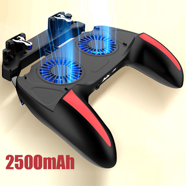 Dual Fan Cooler Gamepad for PUBG Game Controller For 4.7-6.5 inch H10 Mobile Phone Game Shooter Joystick 500mAh Cooling Gamepad