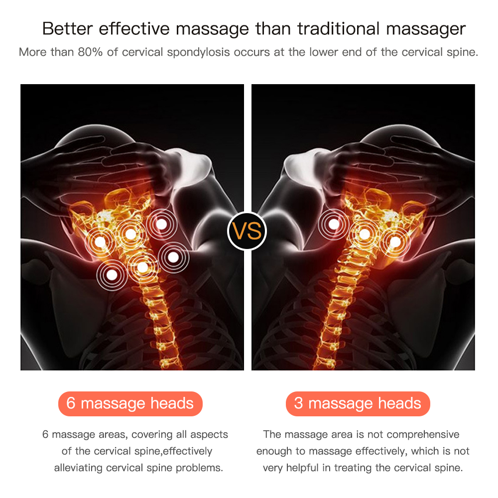 3 Heads Smart Electric Neck and Back Pulse Massager TENS Wireless Heat Cervical Vertebra Relax Pain Kneading Massage Machine