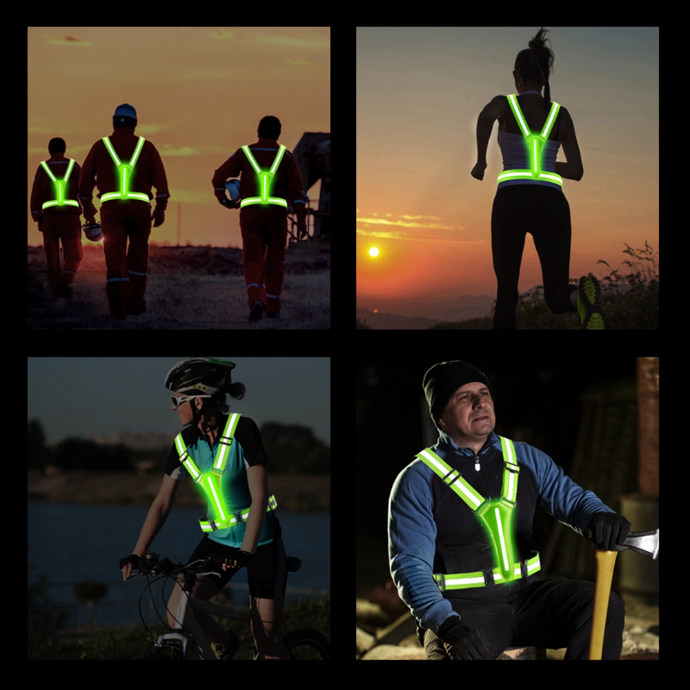 Cycling Safety Reflective Vest LED High Visibility Reflective Safety Jacket Highlight Reflective Straps Night Work Running