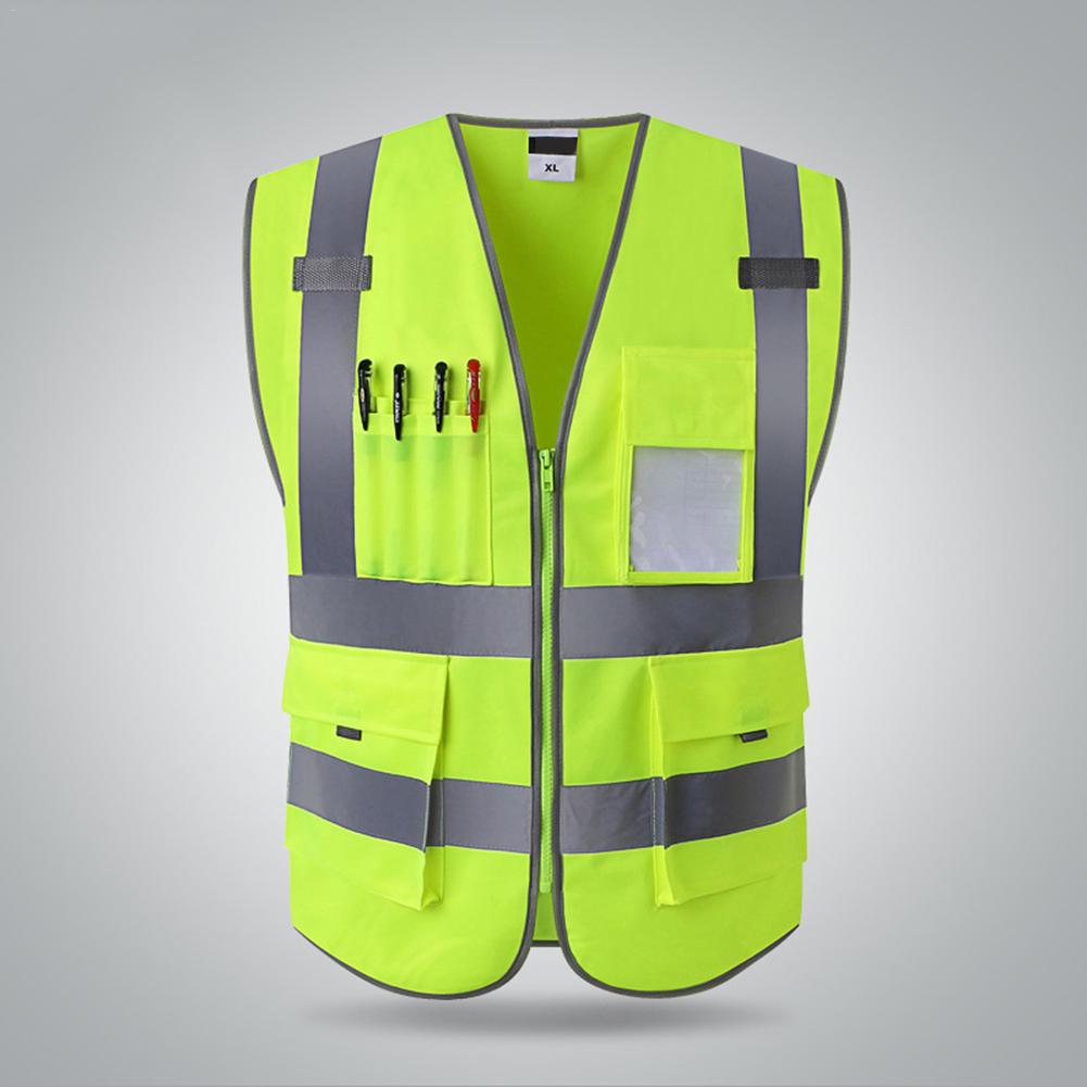 Orange /Green High Visibility Reflective Safety Vest Work Reflective Vest Multi Pockets Workwear Safety Waistcoat Men Safety Ves