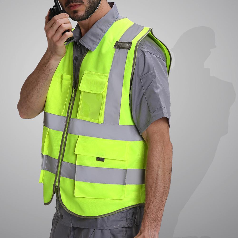 Orange /Green High Visibility Reflective Safety Vest Work Reflective Vest Multi Pockets Workwear Safety Waistcoat Men Safety Ves