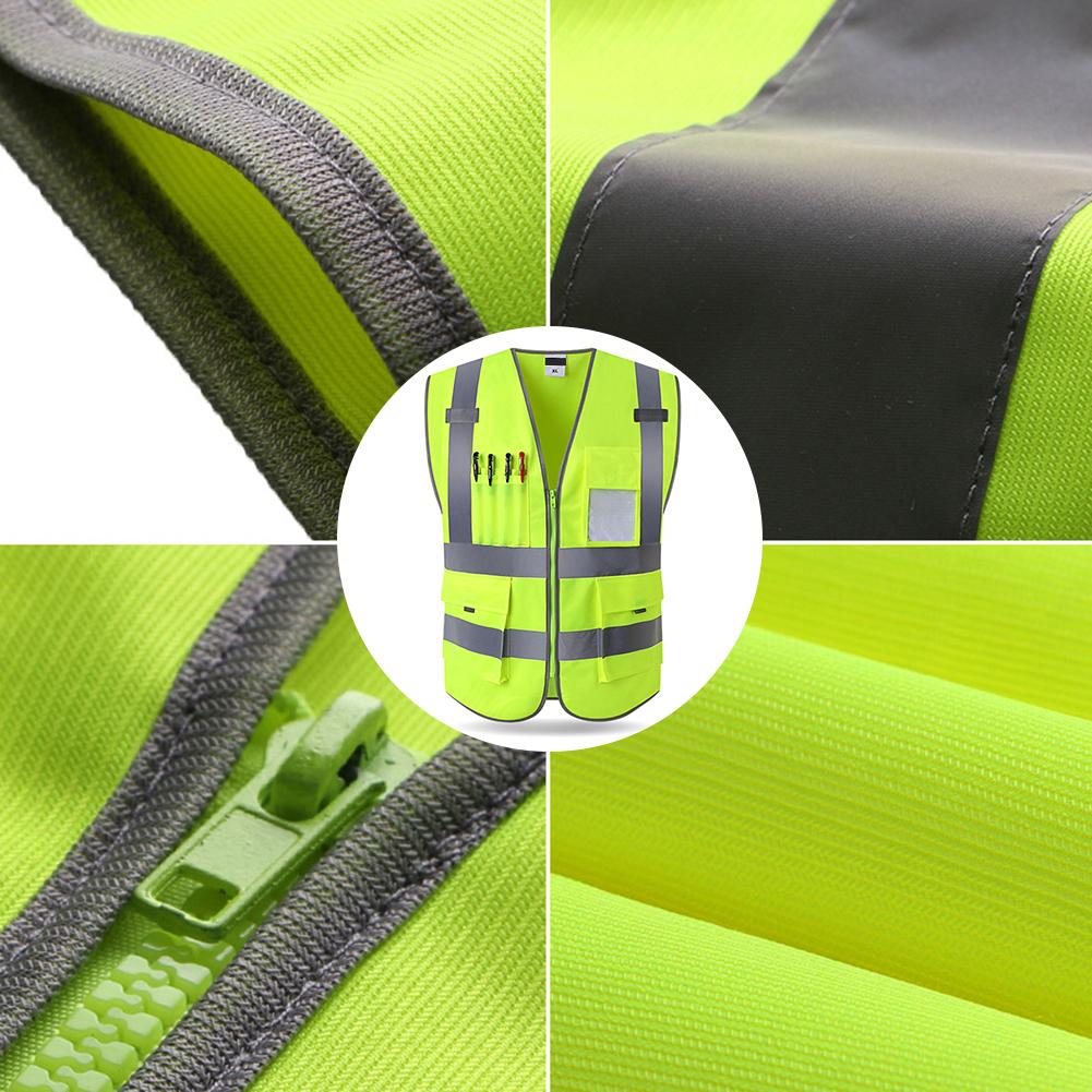 Orange /Green High Visibility Reflective Safety Vest Work Reflective Vest Multi Pockets Workwear Safety Waistcoat Men Safety Ves