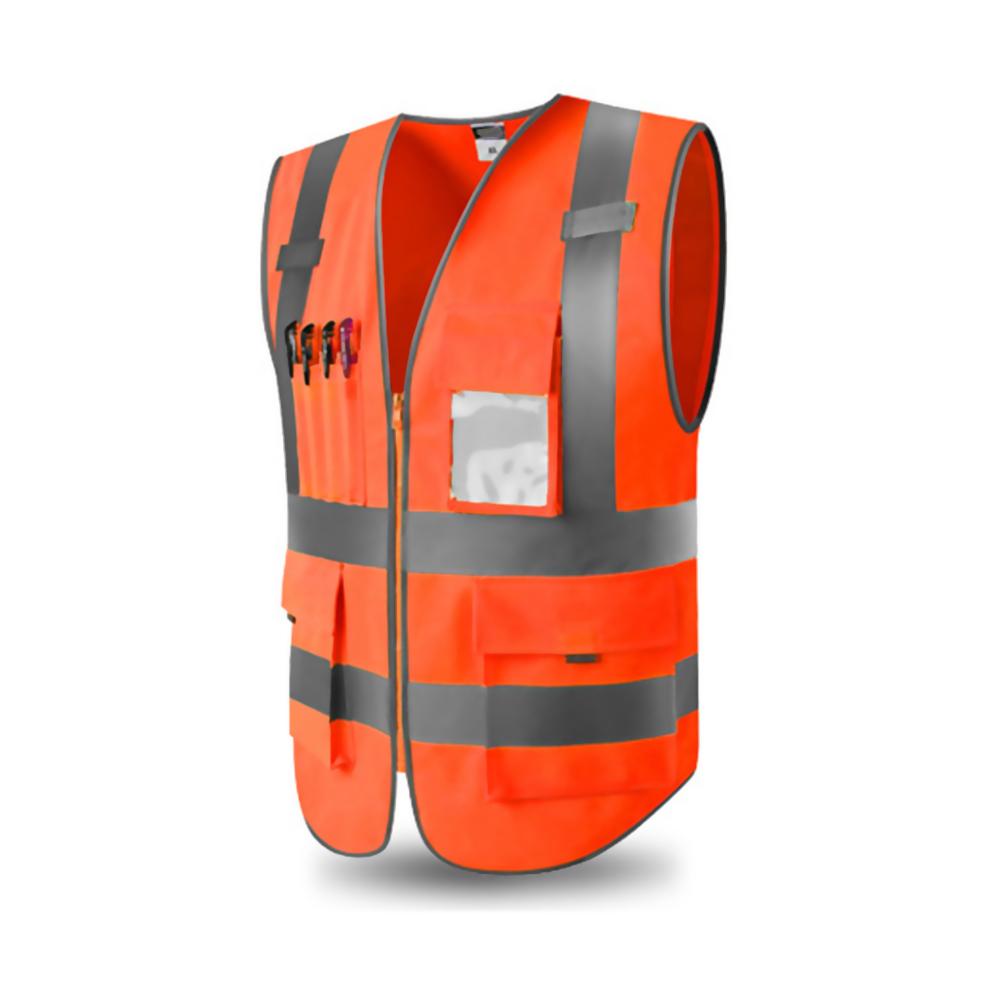 Orange /Green High Visibility Reflective Safety Vest Work Reflective Vest Multi Pockets Workwear Safety Waistcoat Men Safety Ves