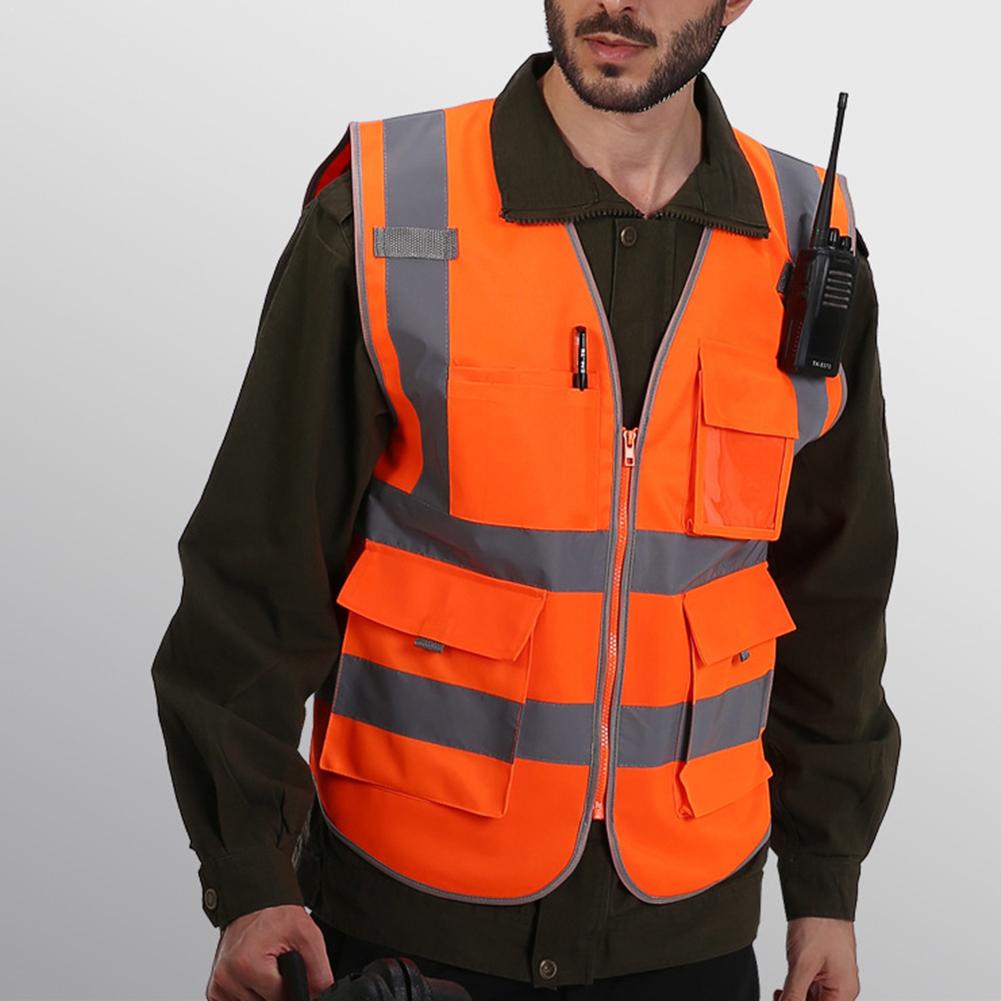 Orange /Green High Visibility Reflective Safety Vest Work Reflective Vest Multi Pockets Workwear Safety Waistcoat Men Safety Ves