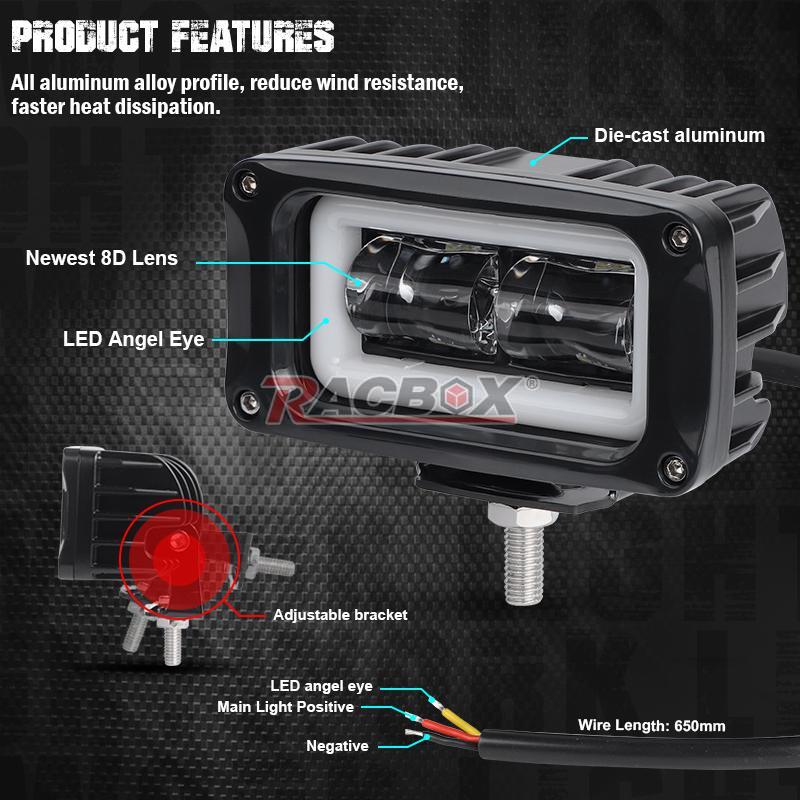 1pc 8D 4" Led Motocycle Headlight White Angel Eye Led Work Light Fog Lamp For Moto Scooters ATV UTV UAZ Car Truck Boat Driving Light