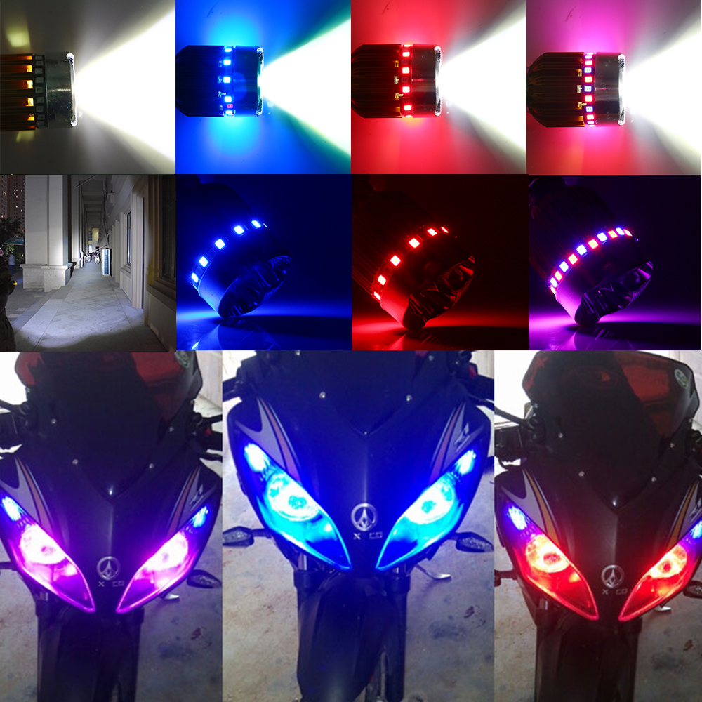 2PCS RGB DC 9-80V Strobe 9W White Hi-Low Beam H4 Angel Eye Fog Lamp 900LM led Bulb Motorcycle Headlights Electric Car