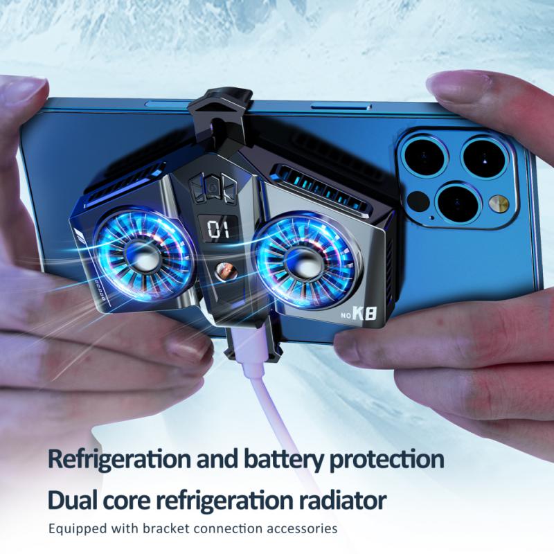 K8A Magnetic Radiator Dual Cooling Fan Cooler Semiconductor Mobile Phone Radiator Phone Cool Heat Sink For Phone/Tablet/iPad