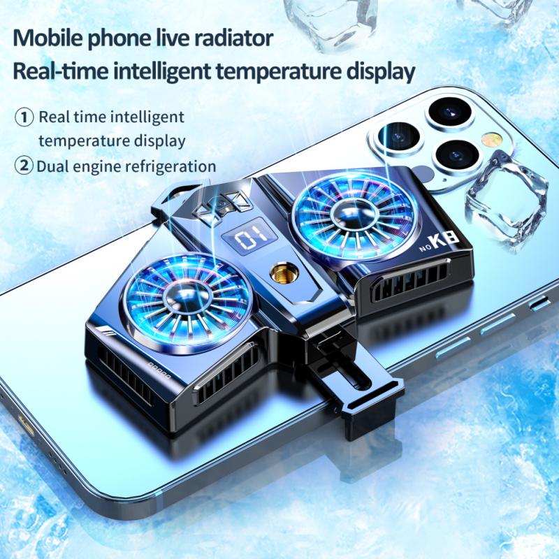 K8A Magnetic Radiator Dual Cooling Fan Cooler Semiconductor Mobile Phone Radiator Phone Cool Heat Sink For Phone/Tablet/iPad