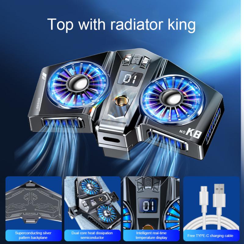 K8A Magnetic Radiator Dual Cooling Fan Cooler Semiconductor Mobile Phone Radiator Phone Cool Heat Sink For Phone/Tablet/iPad