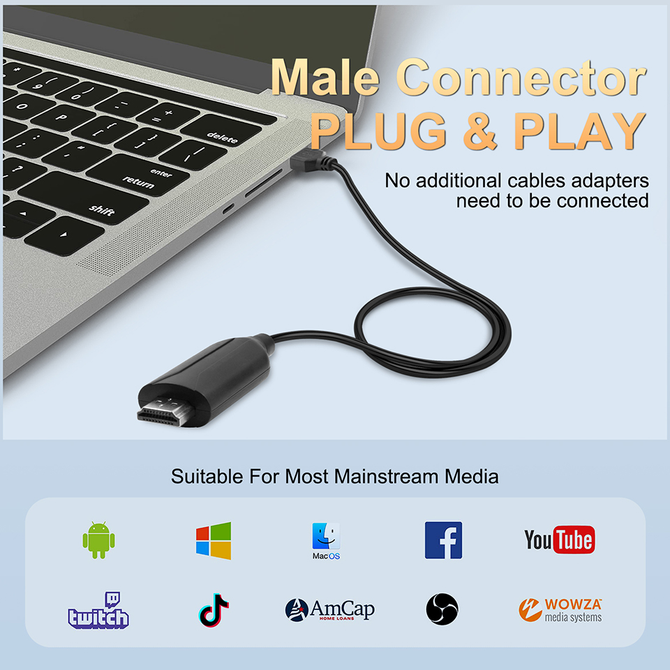 USB Video Capture Card HDMI USB 2.0 Video Grabber Recorder Device Male to Male Cable 80cm  for PS4 DVD Camera Live Streaming
