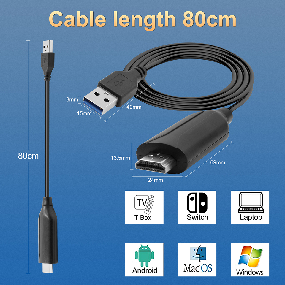 USB Video Capture Card HDMI USB 2.0 Video Grabber Recorder Device Male to Male Cable 80cm  for PS4 DVD Camera Live Streaming