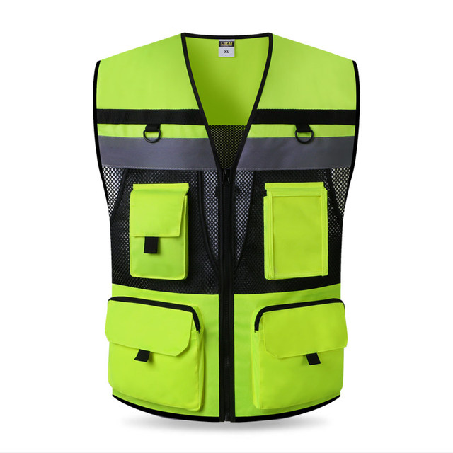 Multi Pockets Class 2 High Visible Reflective Safety Vest Breathable and Mesh Lining Workwear Traffic Police Uniform