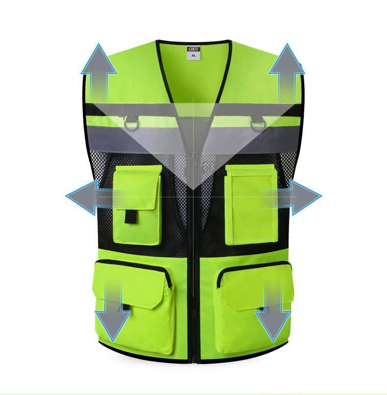Multi Pockets Class 2 High Visible Reflective Safety Vest Breathable and Mesh Lining Workwear Traffic Police Uniform